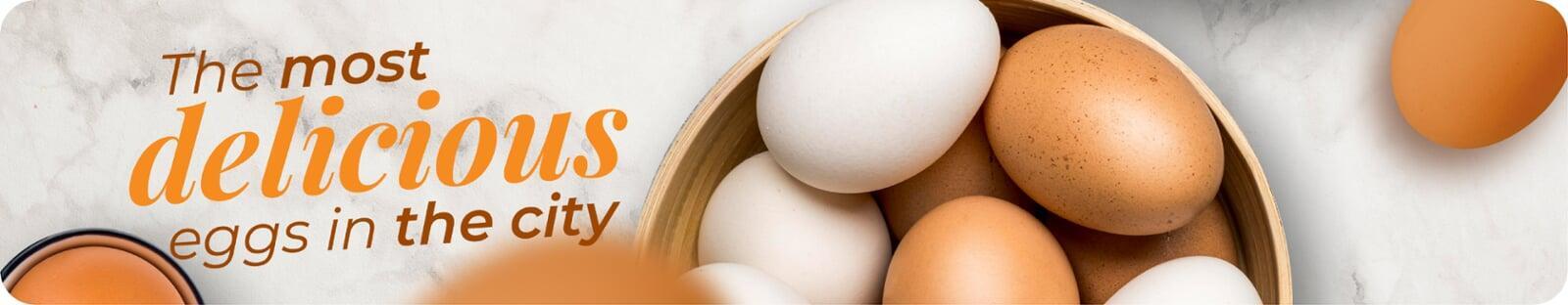 Close up of organic and regular eggs side by side