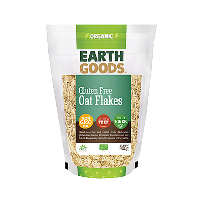 EARTH GOODS - ORGANIC OAT FLAKES (15896) NON GMO GLUTEN FREE HIGH FIBER NET WT 900G رقائق الشوفان العضوية (15896) غير معدلة وراثيًا وخالية من الغلوتين وغنية بالألياف صافية بالوزن 900 جرام