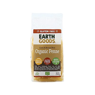 EARTH GOODS - ORGANIC PENNE - WHOLEGRAIN (15855) NON-GMO GLUTEN FREE GOOD PROTEIN SOURCE NET WT 250G.