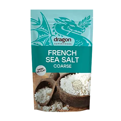 DRAGON SUPERFOODS -PURE FRENCH SEA SALT COARSE 500G.دراجون سوبرفوودز - ملح البحر الفرنسي النقي الخشن 500 جرام.