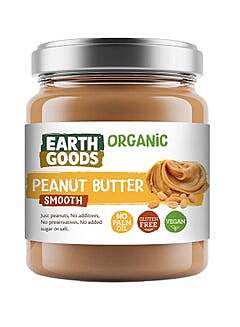EARTH GOODS - ORGANIC PEANUT BUTTER SMOOTH (15838)  NO PALM OIL GLUTEN FREE VEGAN NET WT 220GM.    زبدة الفول السوداني العضوية ناعمة. خالي من زيت النخيل، خالي من الغلوتين، نباتي صافي، وزن 220 جم