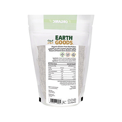 EARTH GOODS - ORGANIC OAT FLAKES (15896) NON GMO GLUTEN FREE HIGH FIBER NET WT 900G رقائق الشوفان العضوية (15896) غير معدلة وراثيًا وخالية من الغلوتين وغنية بالألياف صافية بالوزن 900 جرام