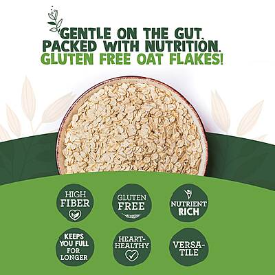 EARTH GOODS - ORGANIC OAT FLAKES (15896) NON GMO GLUTEN FREE HIGH FIBER NET WT 900G رقائق الشوفان العضوية (15896) غير معدلة وراثيًا وخالية من الغلوتين وغنية بالألياف صافية بالوزن 900 جرام