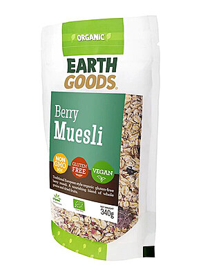 EARTH GOODS - ORGANIC GF BERRY MUESLI (15828) NON-GMO GLUTEN FREE VEGAN NET WT 340G. موسلي جي إف بيري العضوي. نباتي غير معدل وراثيًا وخالي من الغلوتين بالوزن 340 جرام EARTH GOODS - ORGANIC GF BERRY MUESLI (15828) NON-GMO GLUTEN FREE VEGAN NET WT 340G. موسلي جي إف بيري العضوي. نباتي غير معدل وراثيًا وخالي من الغلوتين بالوزن 340 جرام